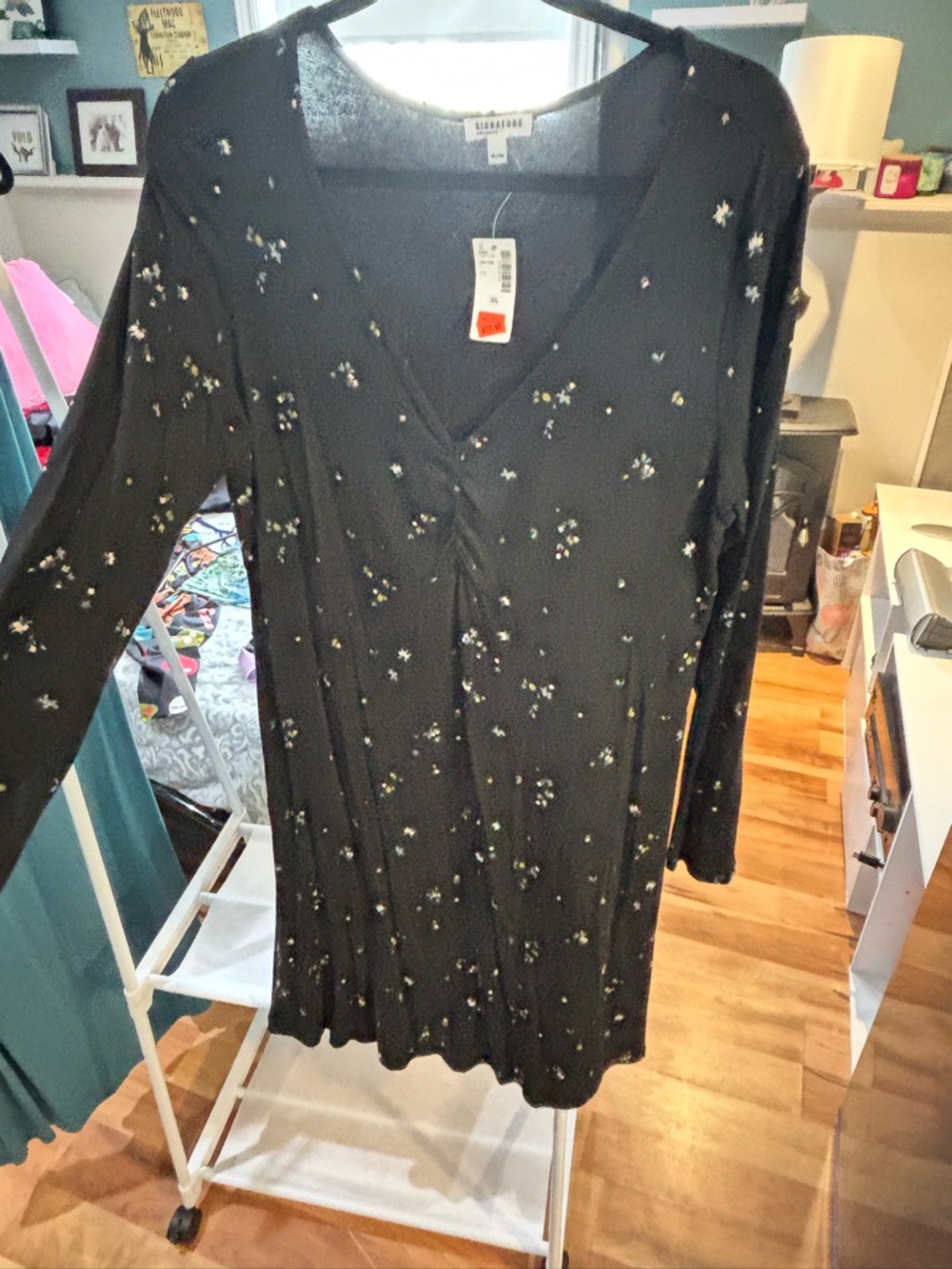 Reitmans Black Long Sleeve Floral Knit Dress